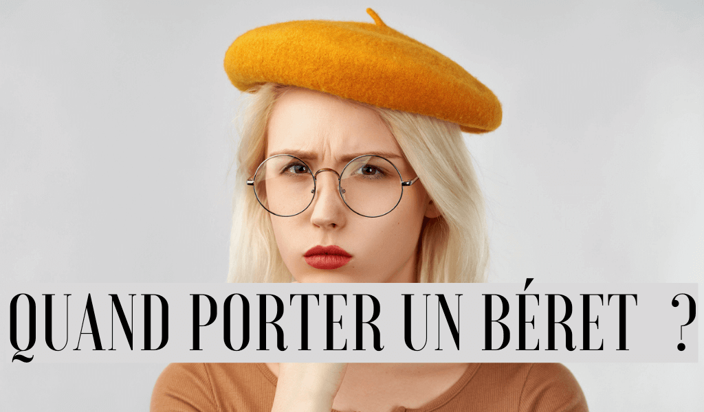 Femme avec des lunettes avec un air interrogatif avec béret jaune moutarde 