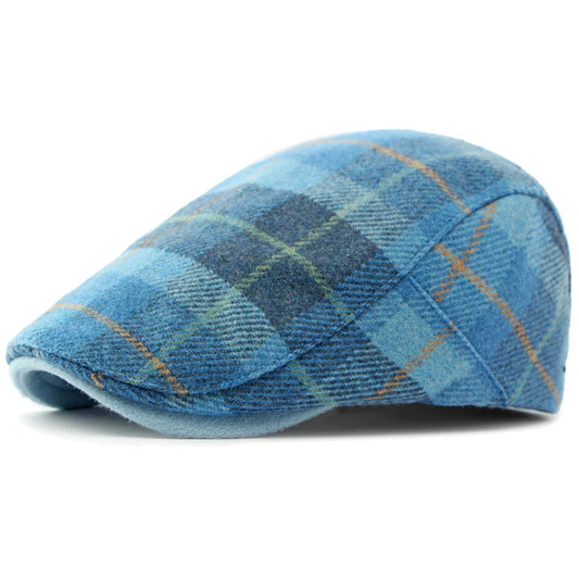 Béret Casquette Bleu en Coton à Carreaux pour Homme