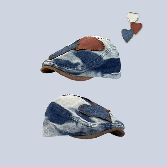 Casquette-béret-en-denim-coeur-brodé