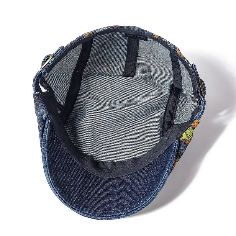 Casquette Béret Denim avec Motif à Fleur interieur