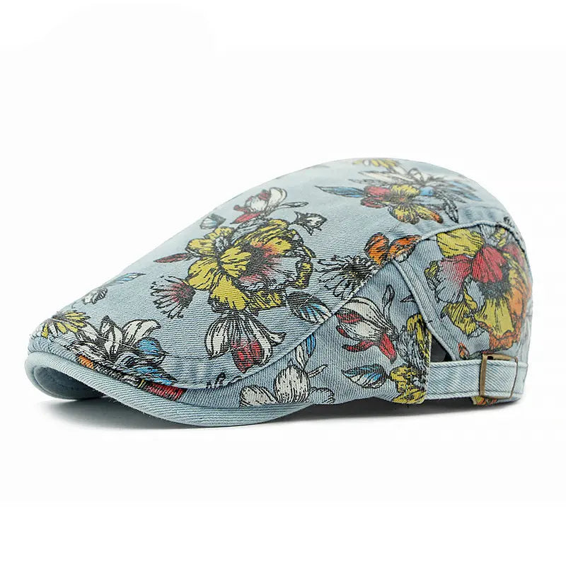 Casquette Béret Denim avec Motif à Fleur bleu ciel