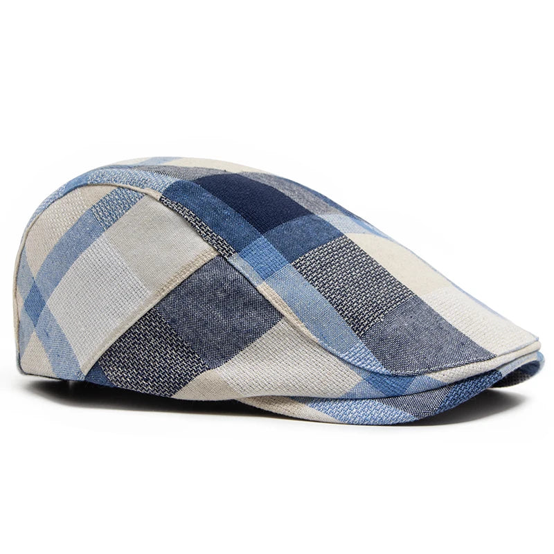 Casquette Irlandaise en Coton à Carreaux Bleu