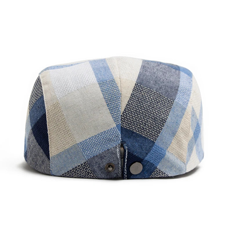 Casquette Irlandaise en Coton à Carreaux Bleu