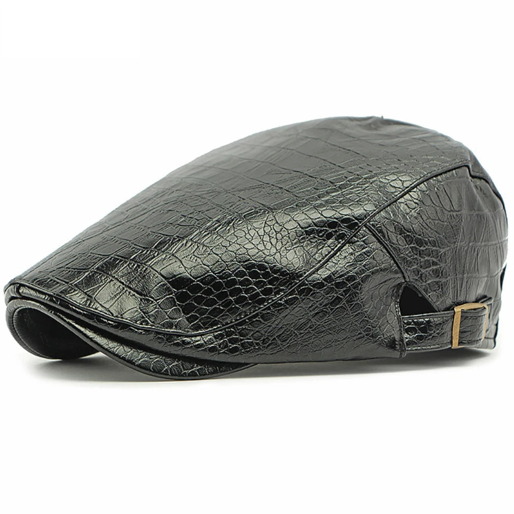 Casquette Plate Crocodile Prestige Noire imitation cuir