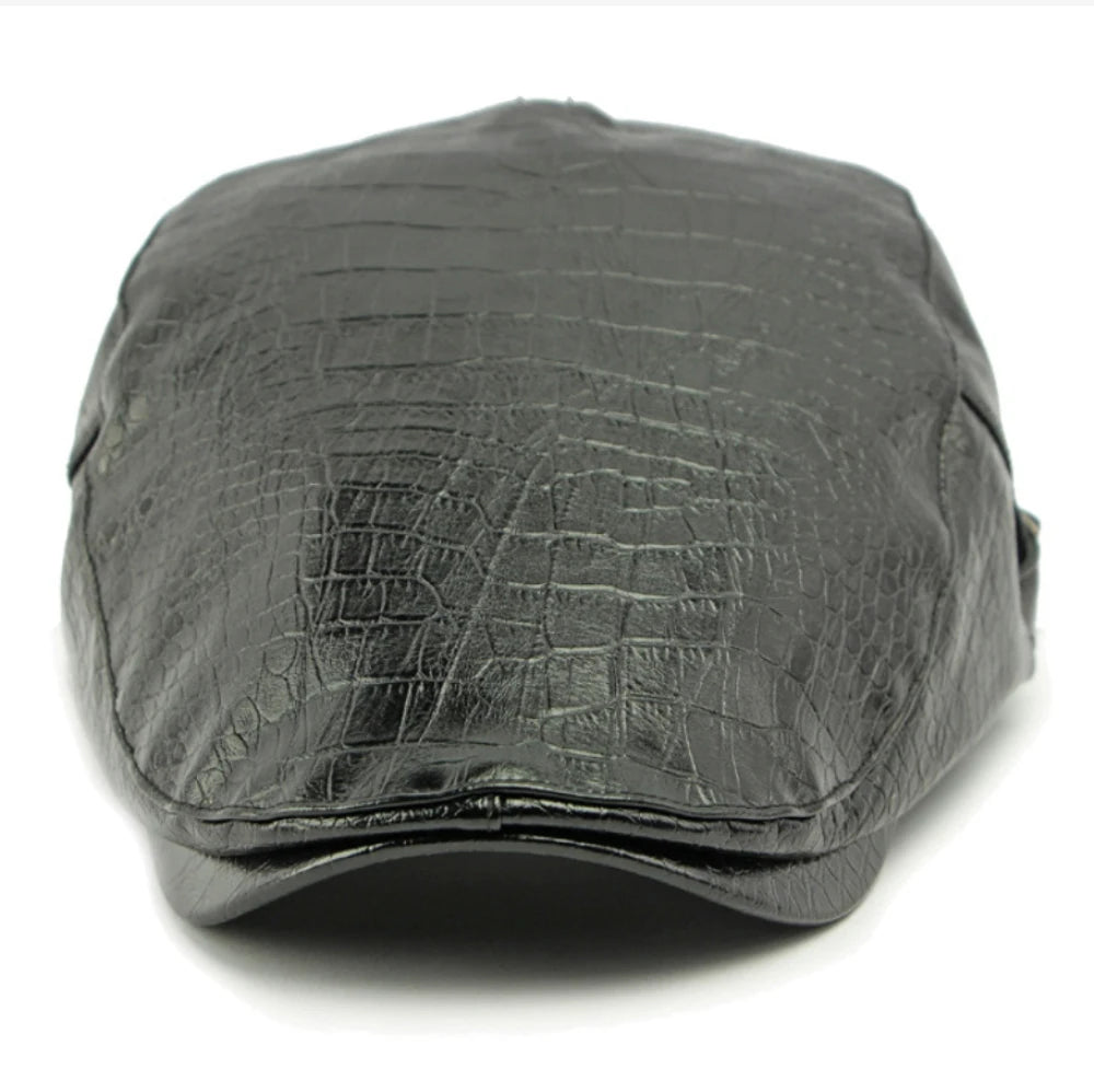 Casquette Plate Crocodile Prestige Noire cuir PU