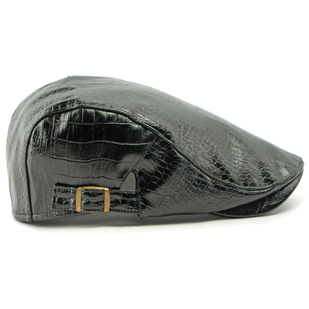 Casquette Plate Crocodile Prestige Noire faux cuir