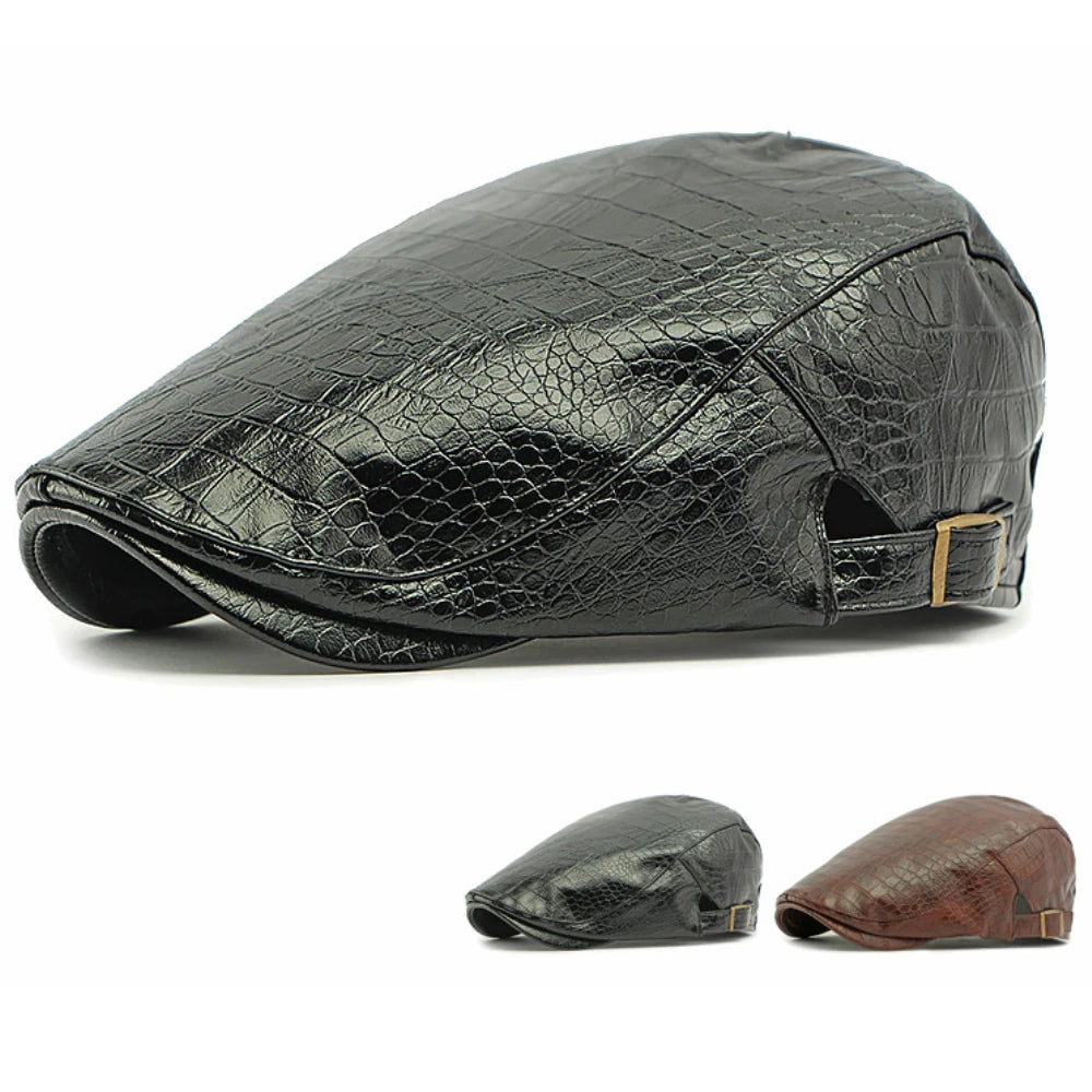 Casquette Plate Crocodile Prestige Noire et marron