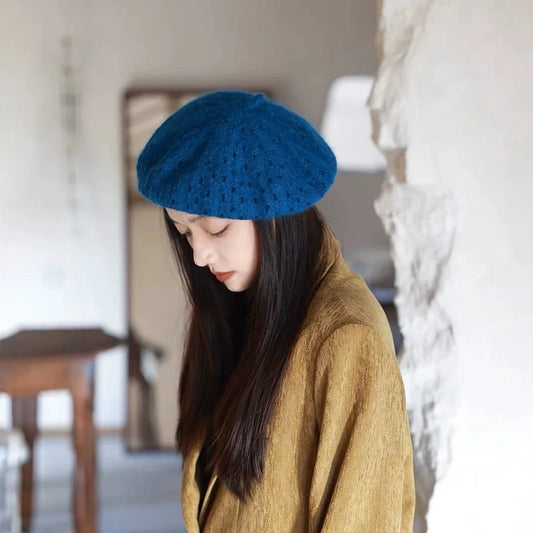 Béret Femme Coton au Crochet Bleu