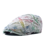 Casquette Plate Multicolore Étoiles à Effet Usé - Vignette | univers-beret