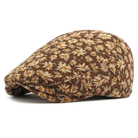 Casquette Plate Fleurie Marron Automne