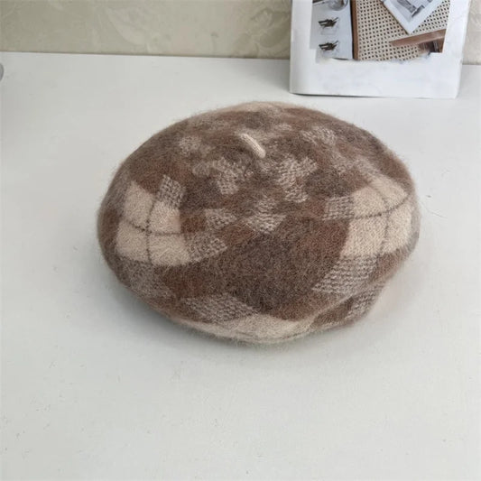 Béret Écossais Femme Beige à Carreaux – Laine & Coton