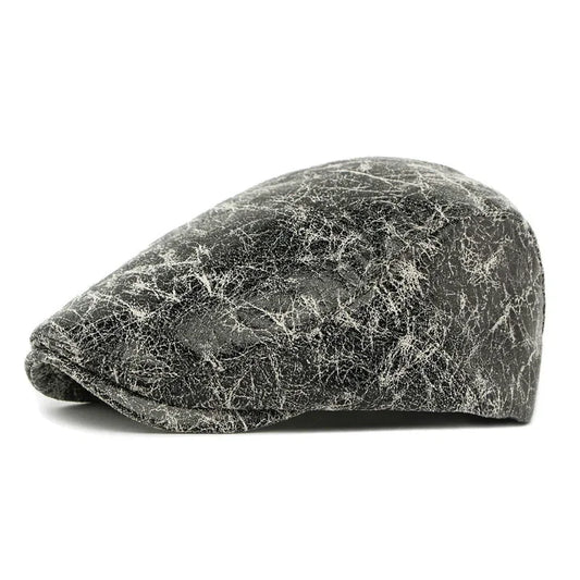 Casquette Plate Homme Cuir Noir Vieilli – Similicuir Effet Craquelé Vintage