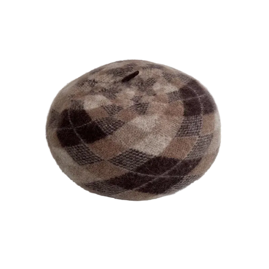 Béret Écossais Femme Marron à Carreaux – Laine & Coton