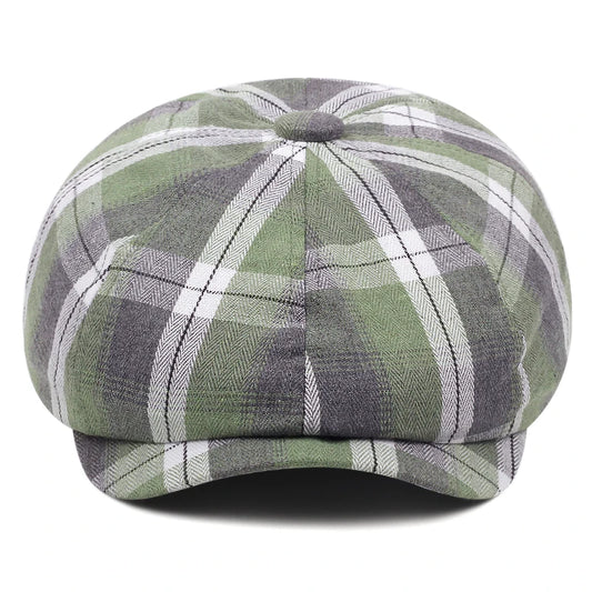 Casquette Gavroche Homme à Carreaux Vert et Gris