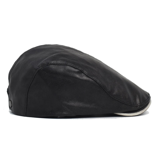 Casquette Plate Simili‑Cuir Noir Visière Grise