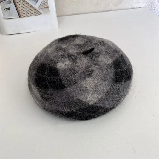 Béret Écossais Femme Noir et Gris à Carreaux – Laine & Coton