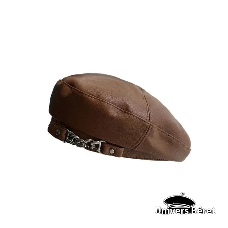 Béret Marron Cuir Femme